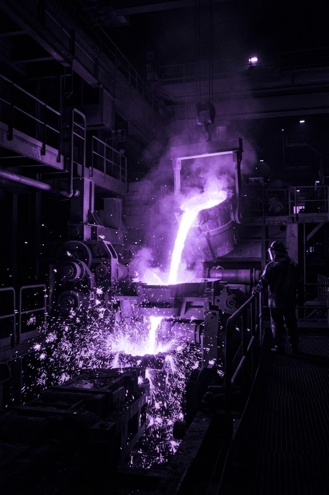 Steel production lit in electric violet